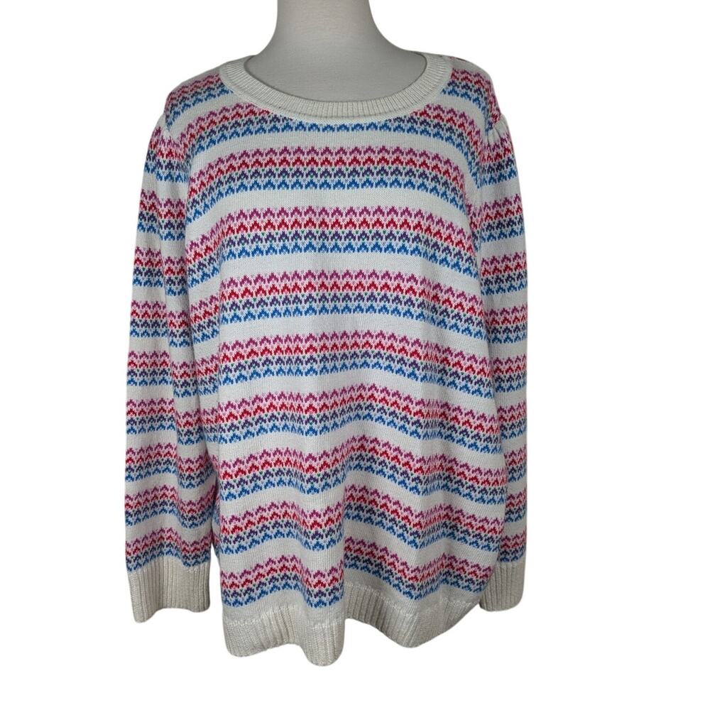 Talbots Women's Plus 3X Cozy Knit Sweater Off White & Bright Color Design